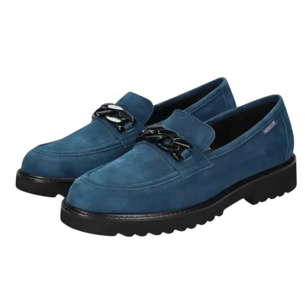 Memphisto Peacock Blue Velvet Leather SALKA Slip-On Loafers with Lug Sole
